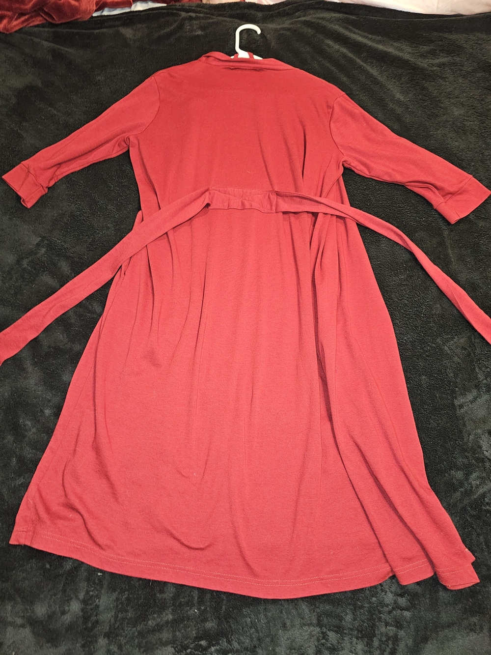 Red Women's Long Robe with Belt - Picture 2 of 2